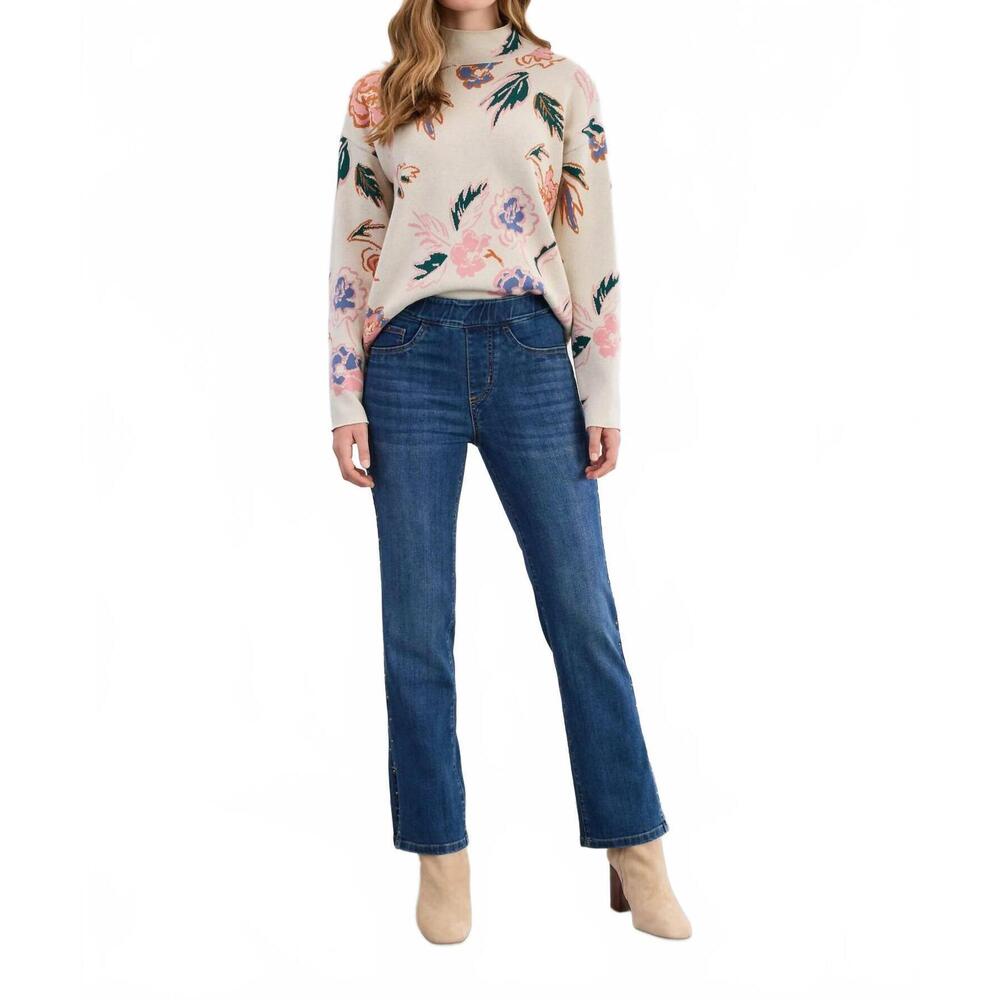 NEW FDJ paden pull-on straight ankle denim jeans in medium dark